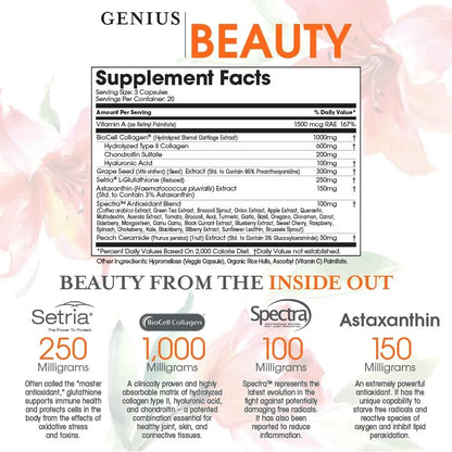 Anti-Aging Dietary Supplement with Collagen Hair, Skin &amp; Nails Support, Genius Beauty by the Genius Brand