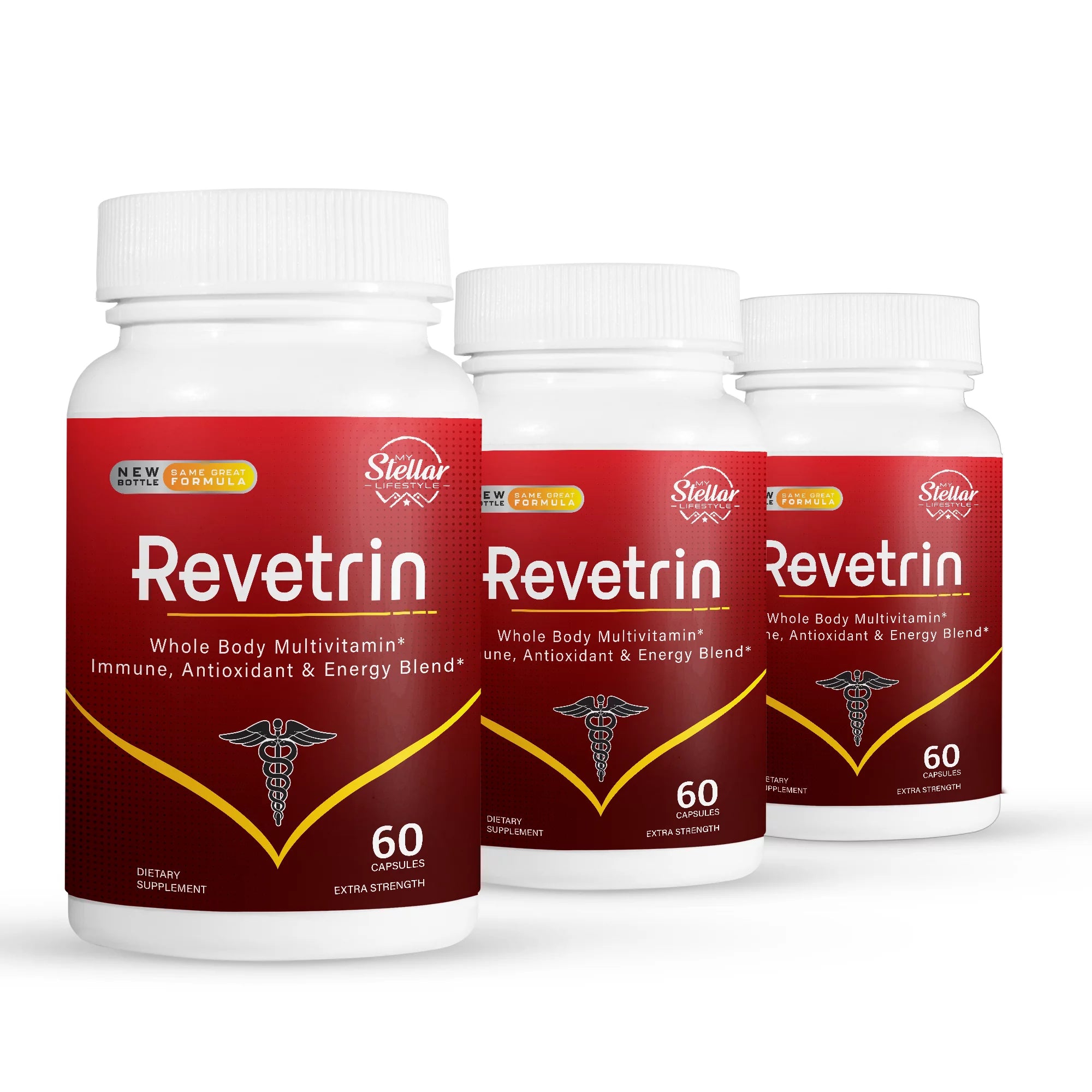 3 Pack Revetrin Total Body Renewal Anti-Aging Antioxidant Supplement-60 Capsules X3