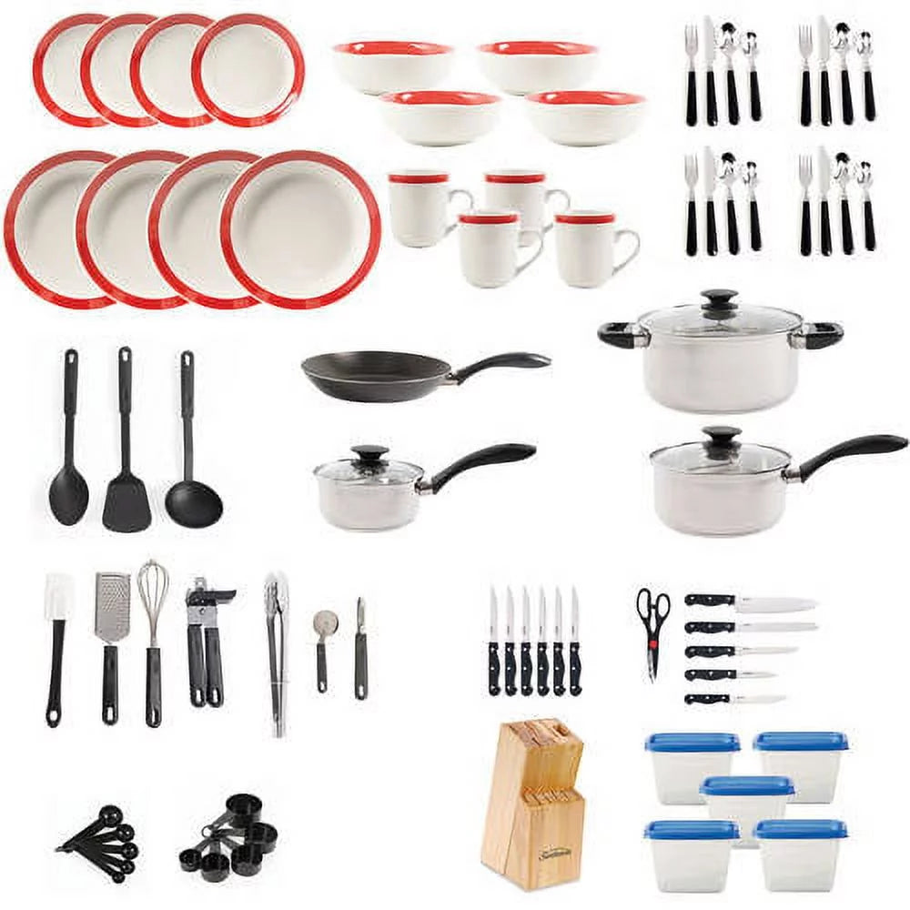 Kitchen in a Box 83-Piece Combo Set, Red