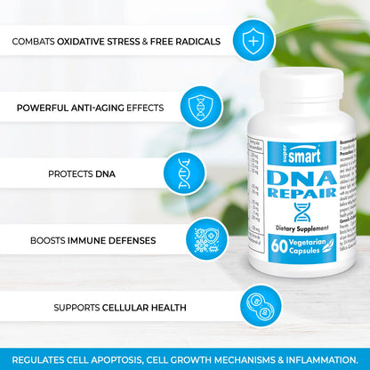 Supersmart - DNA Repair Supplement - Powerful Antioxidant - Cellular Health - Longevity Support | Non-Gmo &amp; Gluten Free - 60 Vegetarian Capsules