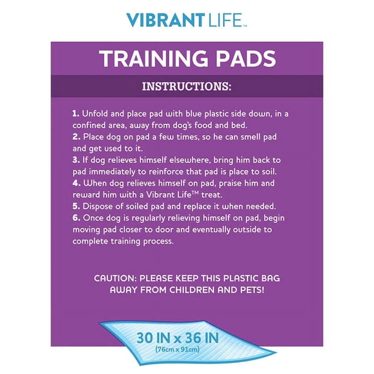 Vibrant Life Training Pads, Dog &amp; Puppy Pads, XXL, 30 in X 36 In, 100 Count