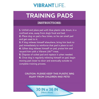 Vibrant Life Training Pads, Dog &amp; Puppy Pads, XXL, 30 in X 36 In, 100 Count