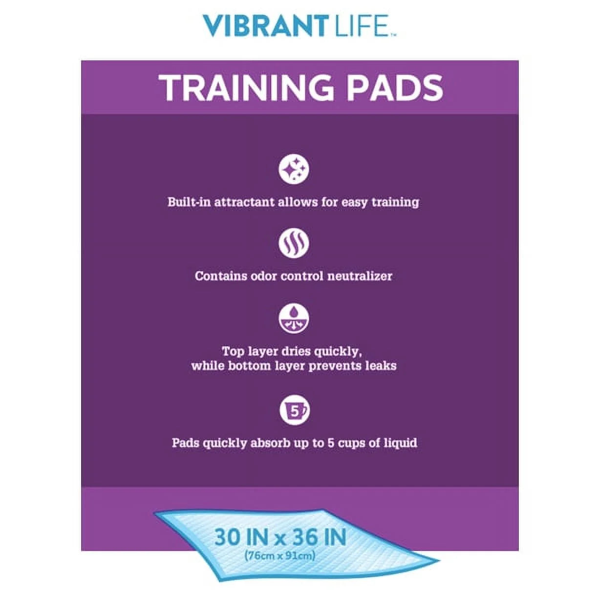 Vibrant Life Training Pads, Dog &amp; Puppy Pads, XXL, 30 in X 36 In, 100 Count