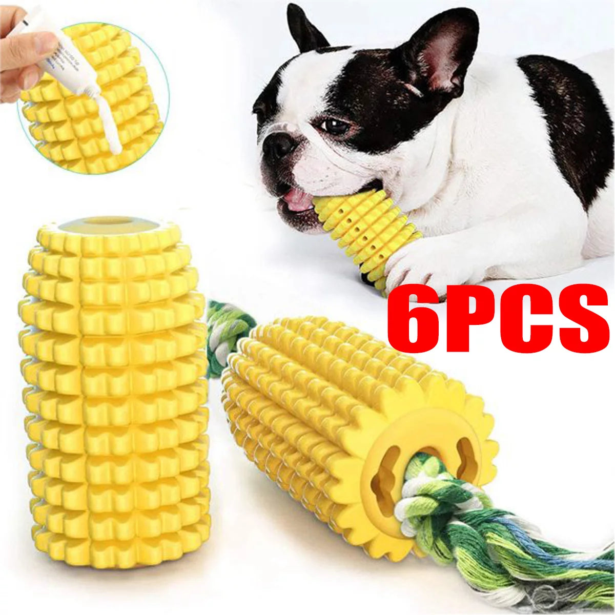 6Pieces Pet Chewing Corn Shaped Dog Chew Toy, Pet Supplies for Oral Disease Prevention and Cleaning for Small to Large Dogs