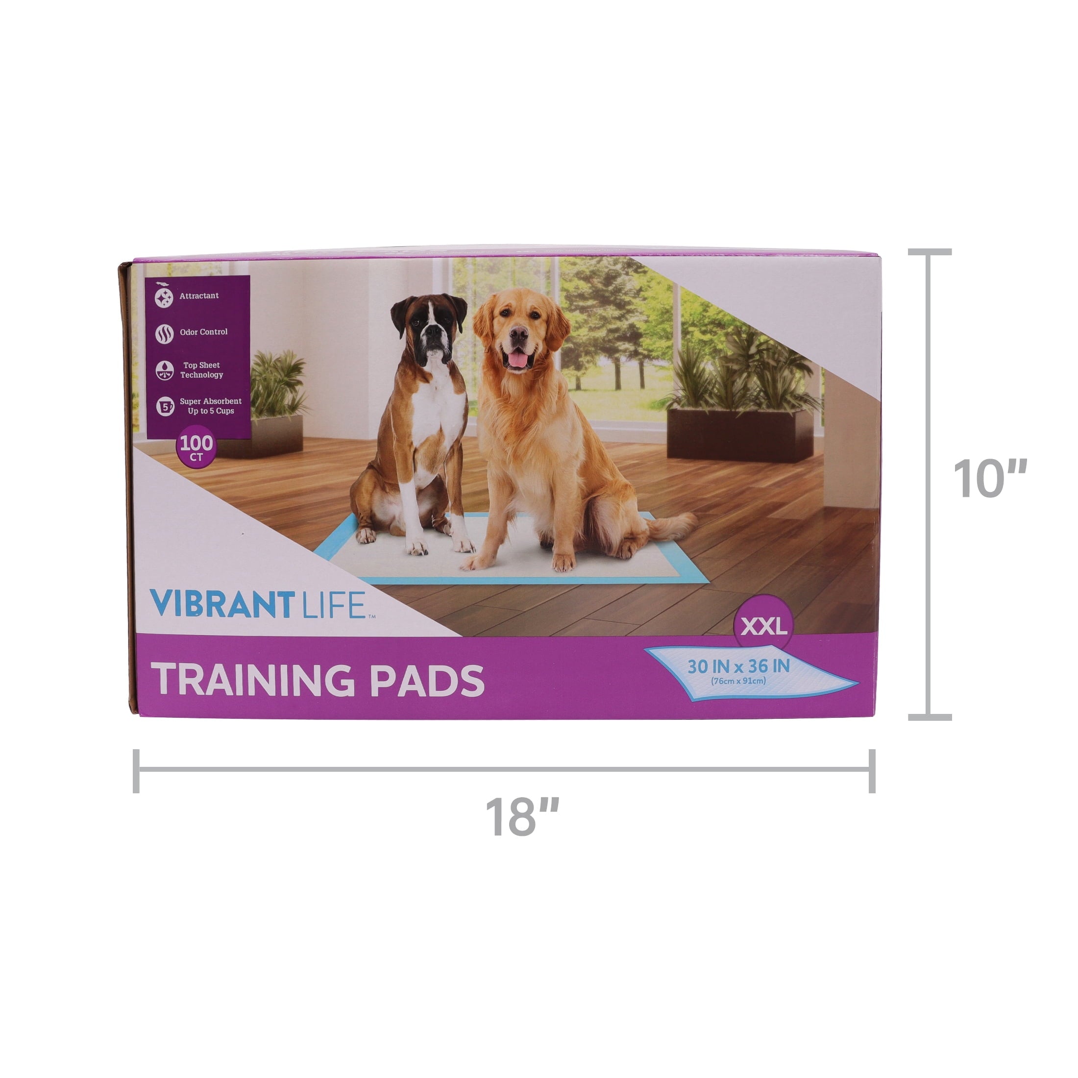 Vibrant Life Training Pads, Dog &amp; Puppy Pads, XXL, 30 in X 36 In, 100 Count