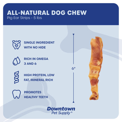 Downtown Pet Supply Pig Ears for Dogs, Long Lasting Pig Ear Strips 5Lb