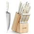 14 Pieces Knife Set with Wooden Block Stainless Steel Knives Dishwasher Safe with Sharp Blade Ergonomic Handle Forged Triple Rivet-Pearl White