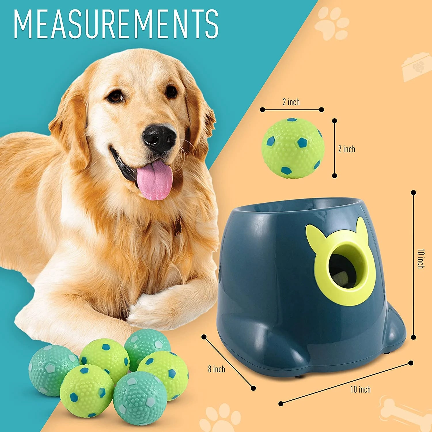 Crafts Central Automatic Dog Ball Launcher - Dog Ball Fetch Machine, Ball Thrower for Dogs, for Small to Medium Sized Dogs, Great Interactive Dog Toy with 6 Latex Balls, Dual Power Supply