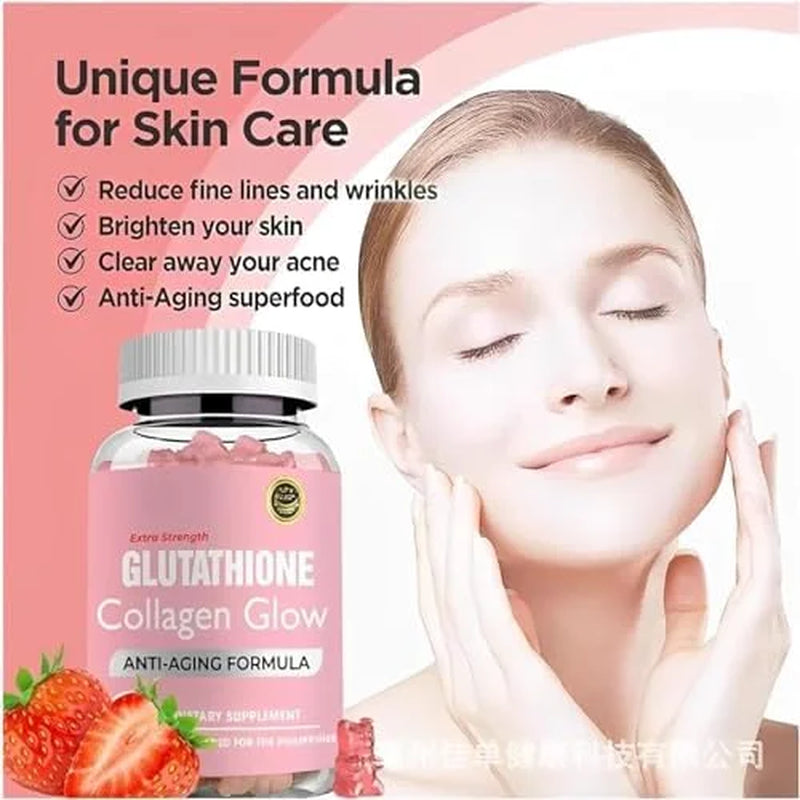 Glutathione Collagen Glow Gummies, Glutathione Collagen Gummies for Women, Glow Beauty Collagen Gummies for Dark Spot, Korean Organic Collagen Gummies for Skin Care Anti-Aging