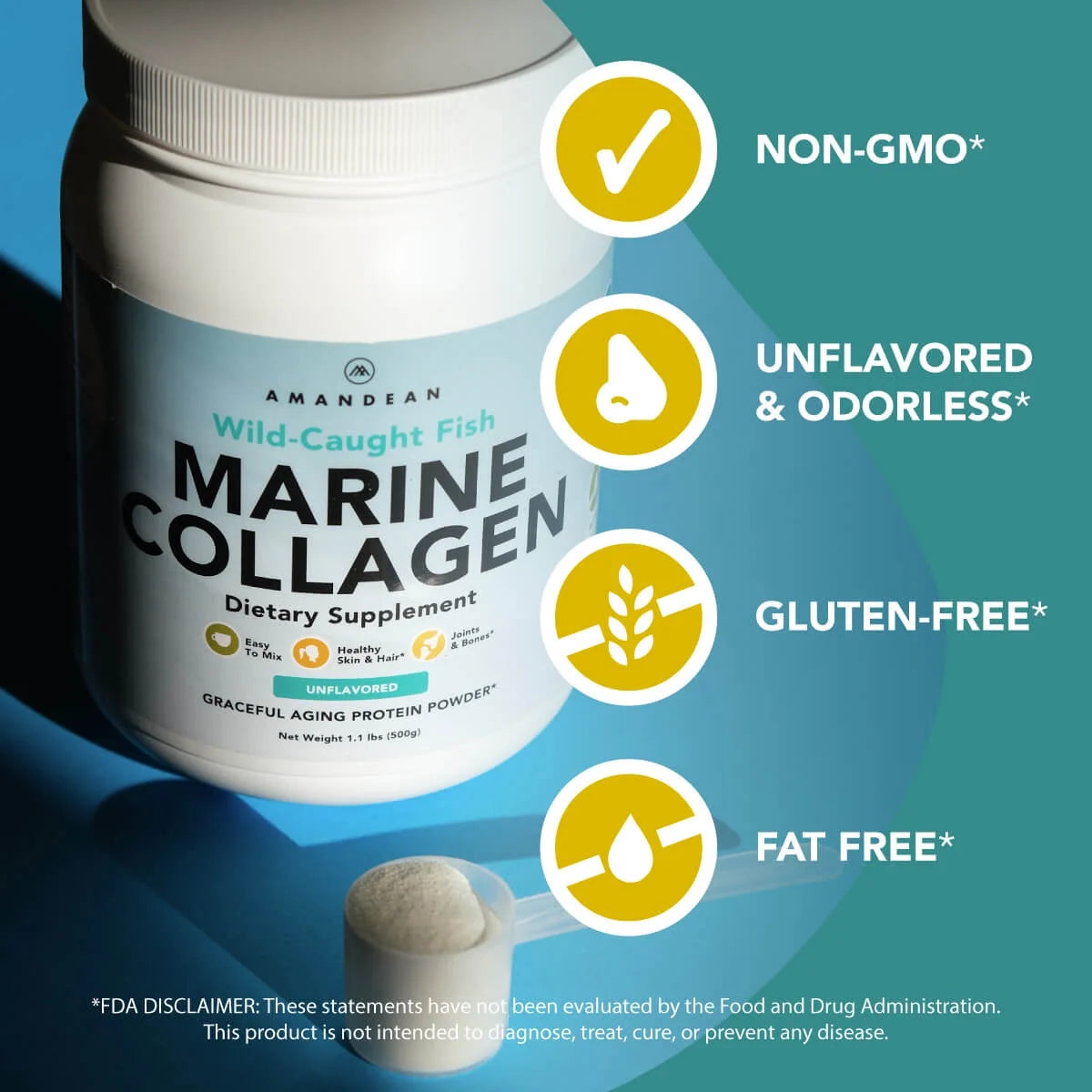 Premium Anti-Aging Marine Collagen Powder 17.6 Oz | Wild-Caught Hydrolyzed Fish Collagen Peptides | Type 1 &amp; 3 Collagen Protein Supplement | Amino Acids for Skin, Hair, Nails | Paleo Friendly, Non-Gmo