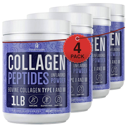 4 Pack Premium Collagen Peptides Powder Hydrolyzed Anti-Aging Protein 1 LB