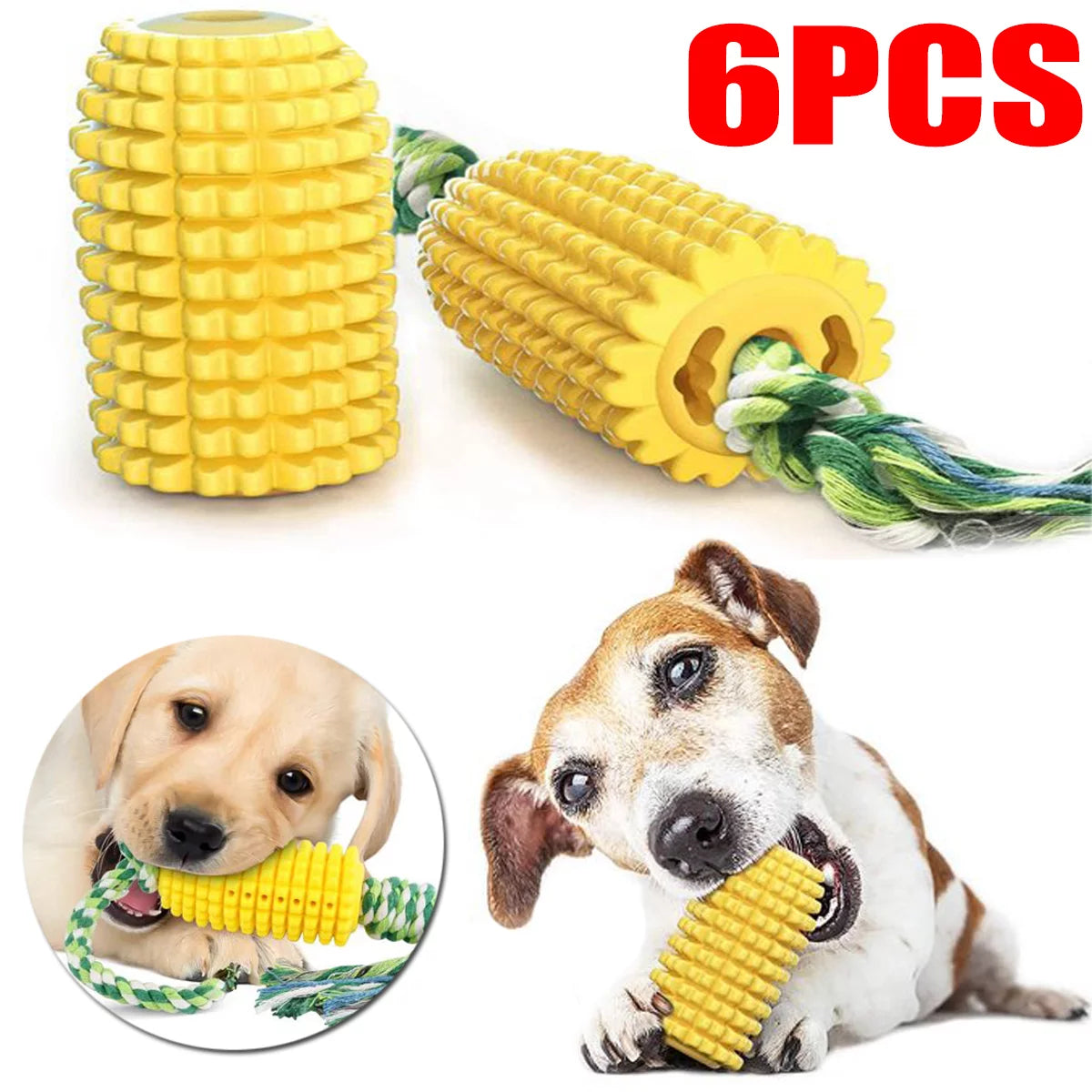 6Pieces Dog Corn-Shaped Toy Puppy Chew Cleaning Teeth Toys Pet Molar Stick Anti-Bite Pet Supplies for Large and Medium-Sized Dogs