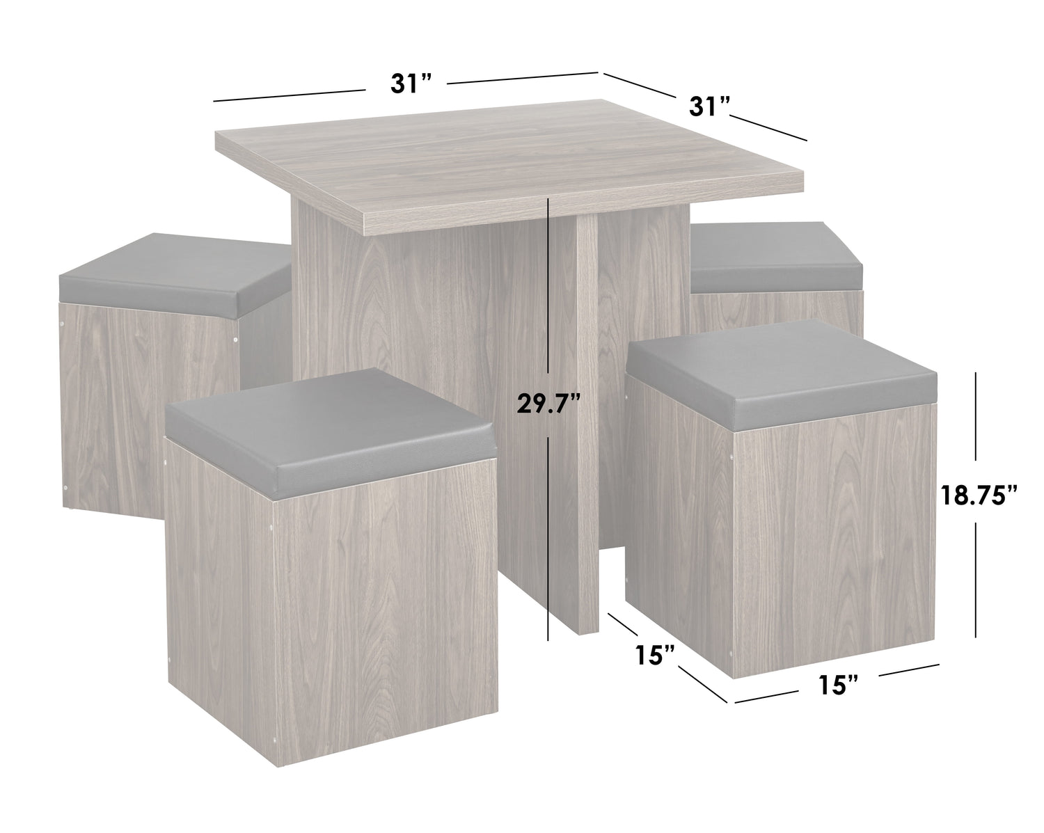 5-Piece Dexter Dining Room/Kitchen Set with Storage Ottoman