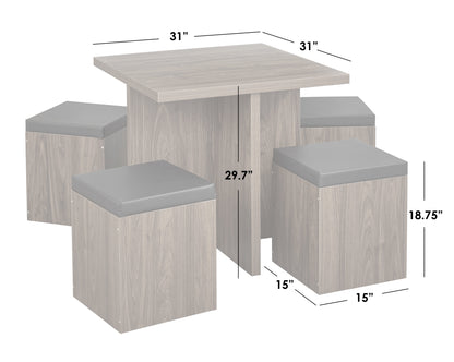 5-Piece Dexter Dining Room/Kitchen Set with Storage Ottoman