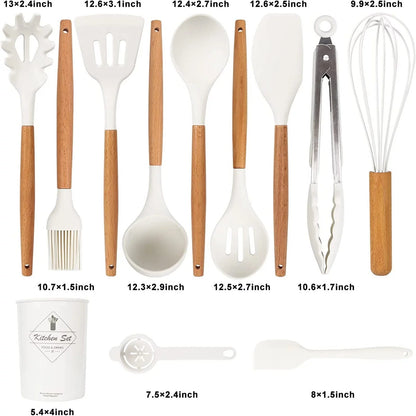 Kitchen Utensils &amp; Gadgets Clearance Sale 11 Piece Wooden Handle Silicone Cooking Tableware Set (Dishwasher Can Be Used for Cleaning) 200 ° F Heat-Resistant Scraper Set, Non Stick Pot, Kitchen