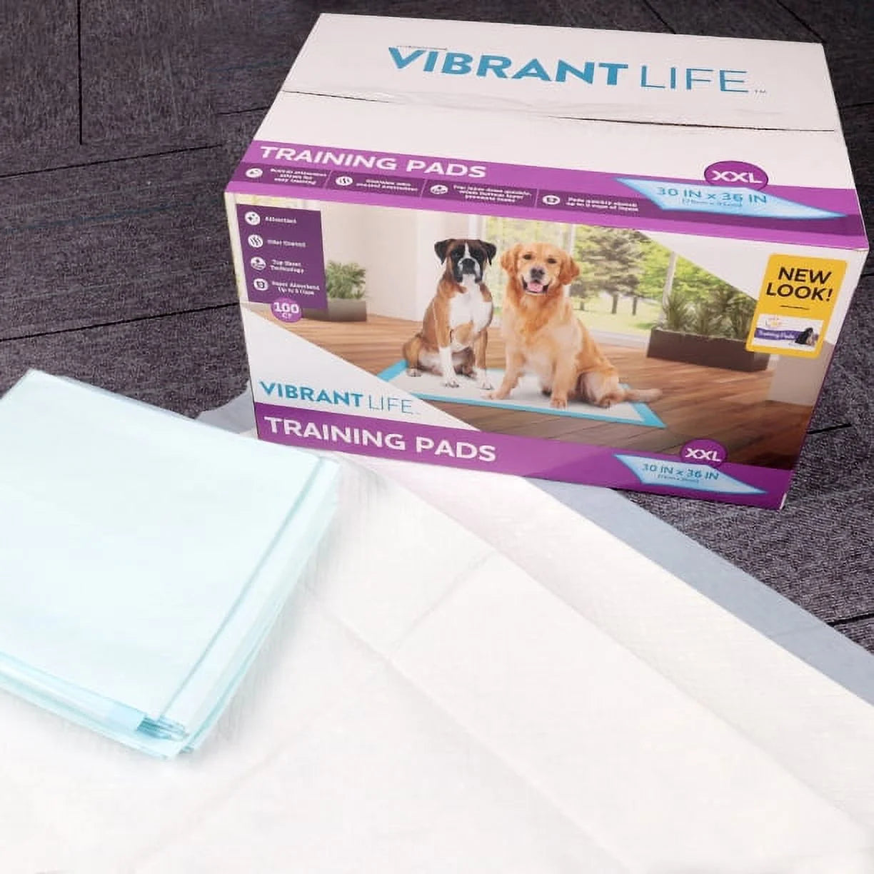 Vibrant Life Training Pads, Dog &amp; Puppy Pads, XXL, 30 in X 36 In, 100 Count