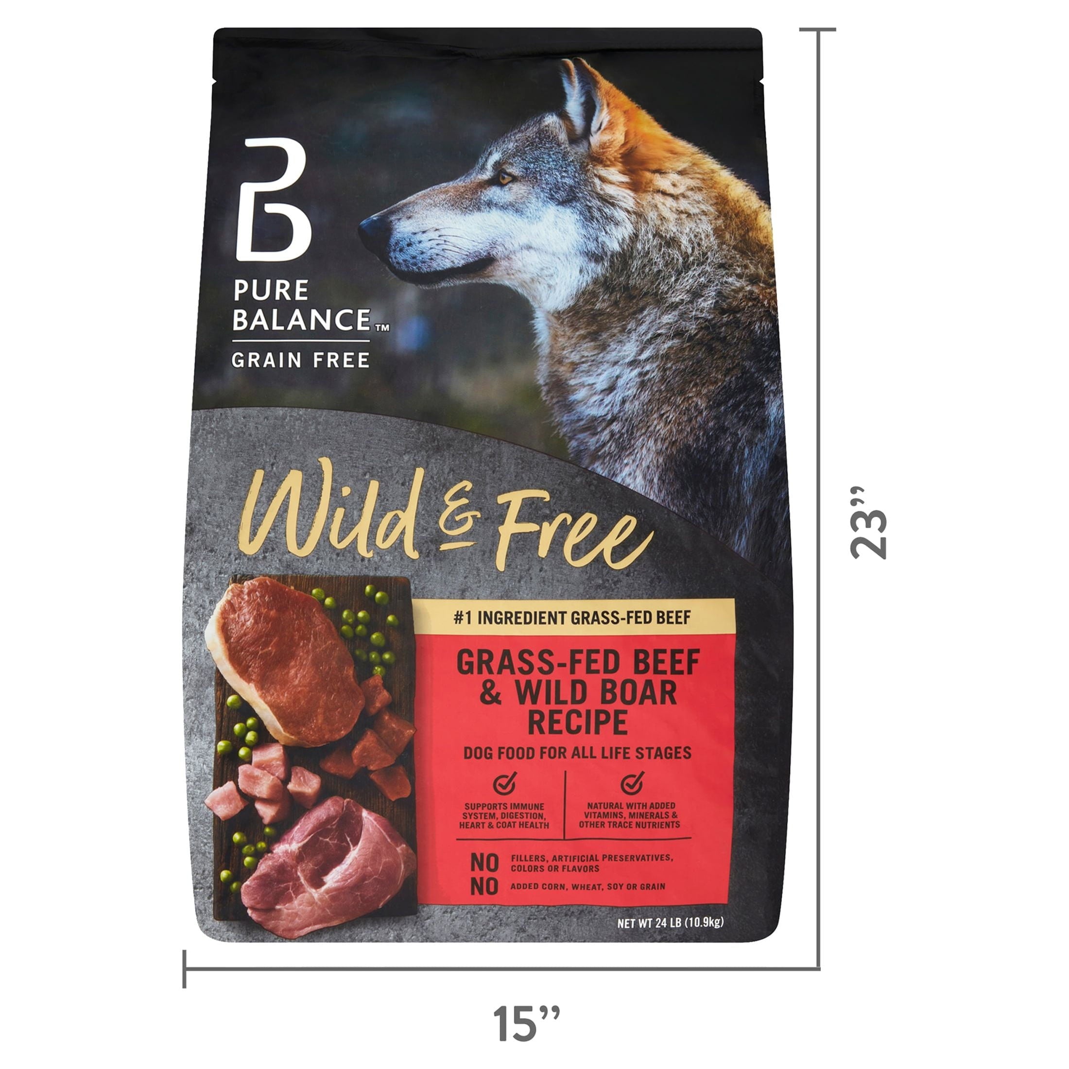 Pure Balance Wild &amp; Free Beef &amp; Wild Boar Recipe Dry Dog Food, Grain-Free, 24 Lbs