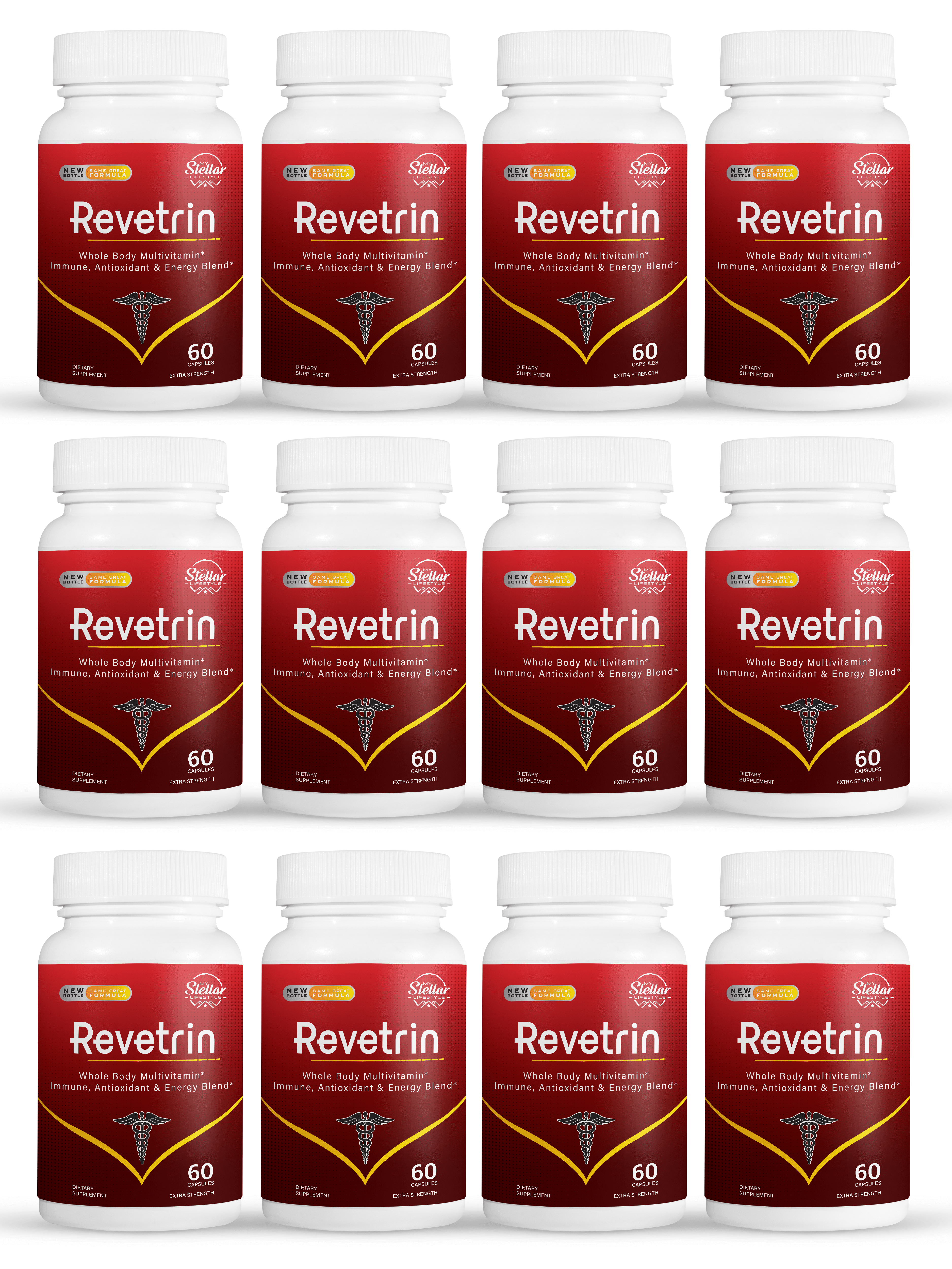 12 Pack Revetrin Total Body Renewal Anti-Aging Antioxidant Supplement-60 Capsules X12