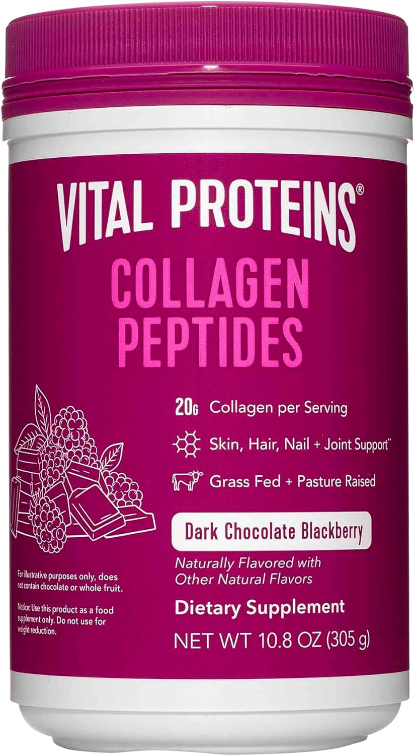 Dark Chocolate Blackberry Collagen Peptides, 10.8 OZ Powder Supplement (Type I, III) for Skin Hair Nail Joint 9.33 OZ