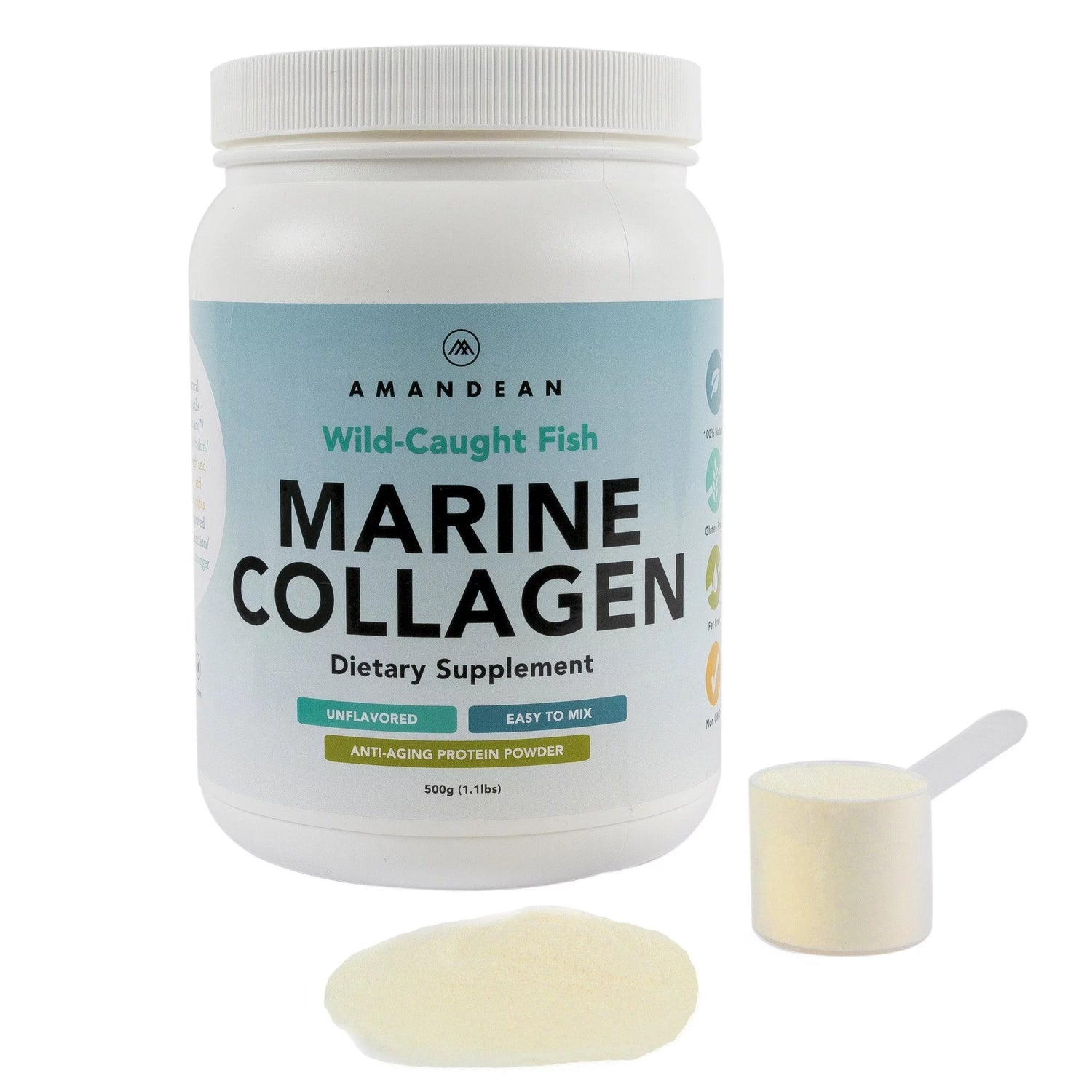 Premium Anti-Aging Marine Collagen Powder 17.6 Oz | Wild-Caught Hydrolyzed Fish Collagen Peptides | Type 1 &amp; 3 Collagen Protein Supplement | Amino Acids for Skin, Hair, Nails | Paleo Friendly, Non-Gmo