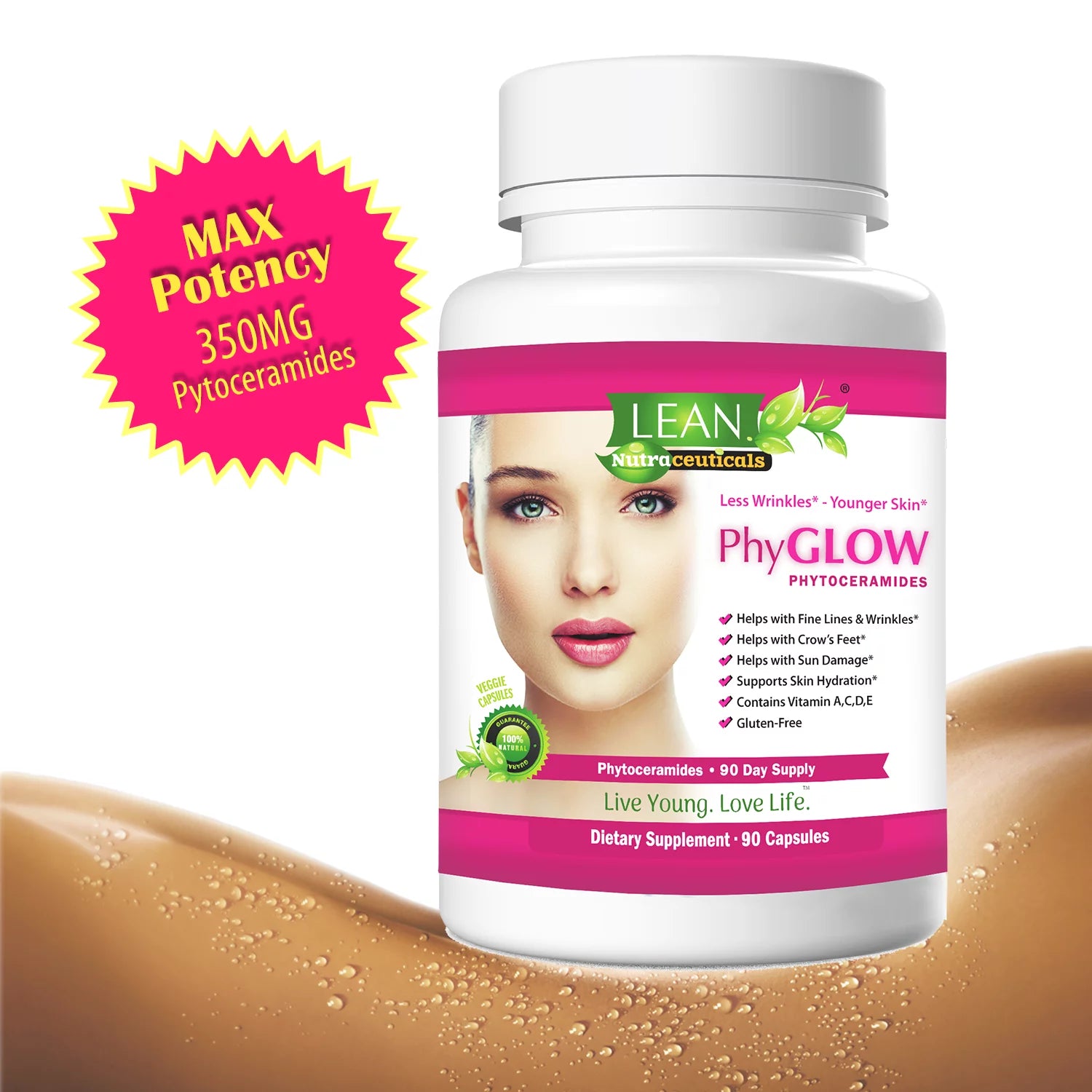 Phytoceramides 350Mg 90 Caps 90 Days Reduce Wrinkle and Look Younger Phyglow Natural Supplements by LEAN Nutraceuticals