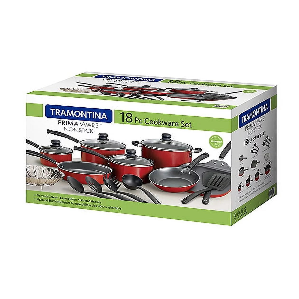 Primaware 18 Piece Non-Stick Cookware Set, Red