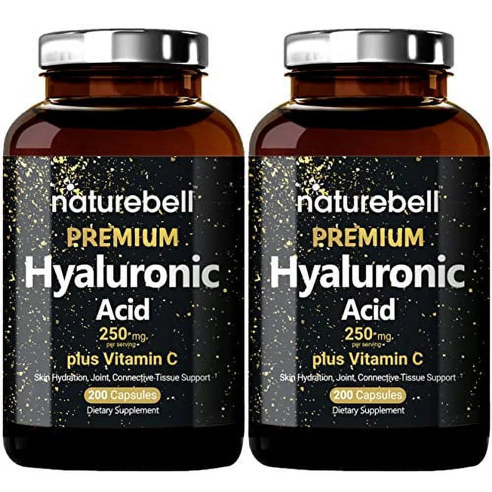 Naturebell 2 Pack Plant Based Hyaluronic Acid Supplements 250Mg with 25Mg Vitamin C &amp; Biotin 5000Mcg, 480 Total Capsules , Essential for Hair Growth, Joint Support, &amp; Hydrating Skin , Non-Gmo 240 Count (Pack of 2)