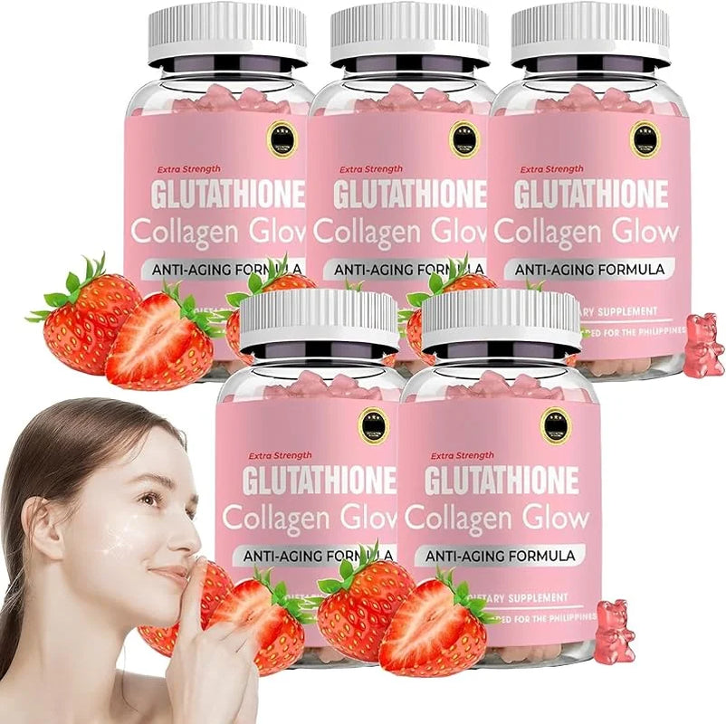 Glutathione Collagen Glow Gummies, Glutathione Collagen Gummies for Women, Glow Beauty Collagen Gummies for Dark Spot, Korean Organic Collagen Gummies for Skin Care Anti-Aging