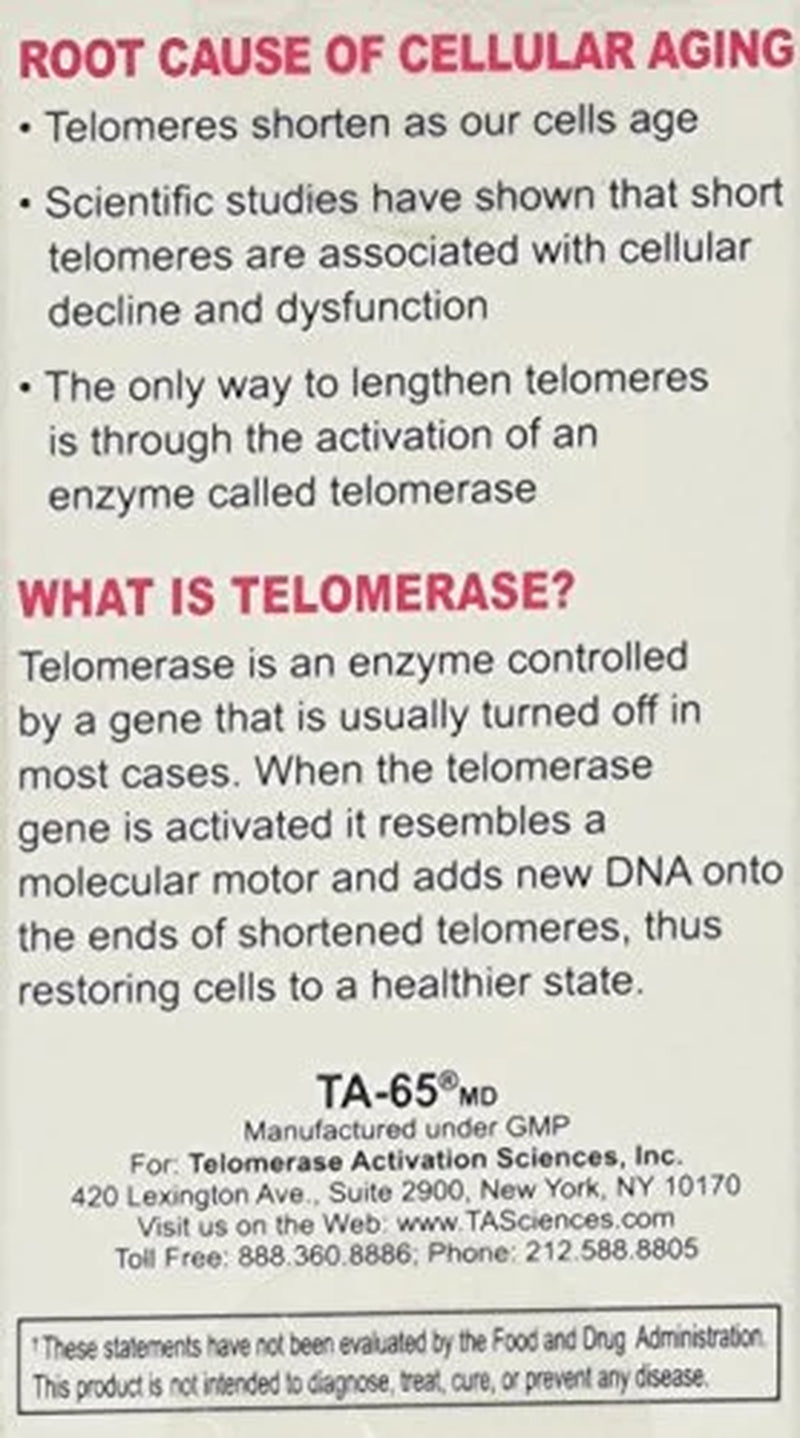 T.A. Sciences TA-65 Telomerase Activation Anti-Aging &amp; Immunity Boost with Cell Rejuvenation 30 Capsules