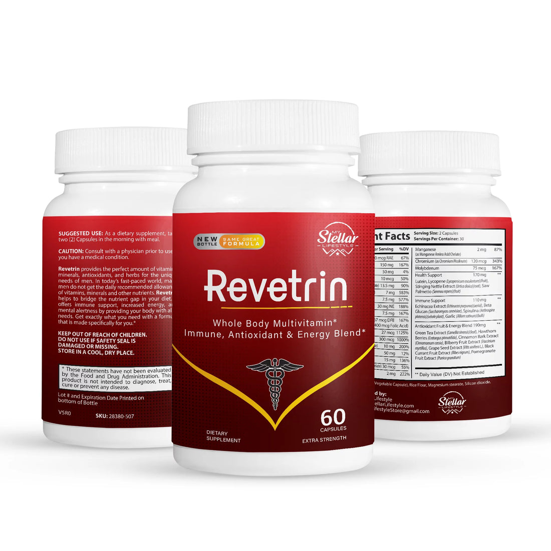 5 Pack Revetrin Total Body Renewal Anti-Aging Antioxidant Supplement-60 Capsules X5