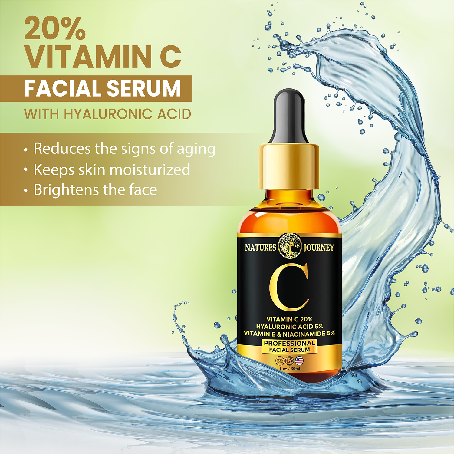 Vitamin C Anti Aging Facial Serum Hyaluronic Acid 2 oz