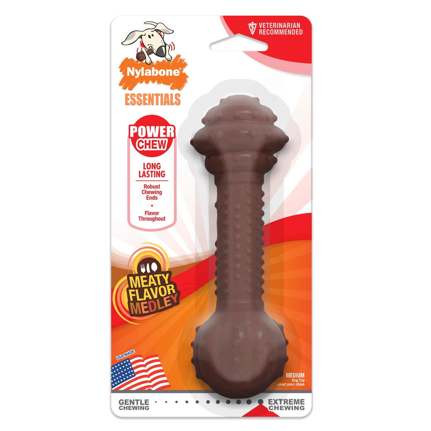 Nylabone Essentials Power Chew Barbell Meaty Medley Flavor