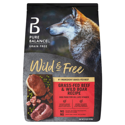 Pure Balance Wild &amp; Free Beef &amp; Wild Boar Recipe Dry Dog Food, Grain-Free, 24 Lbs