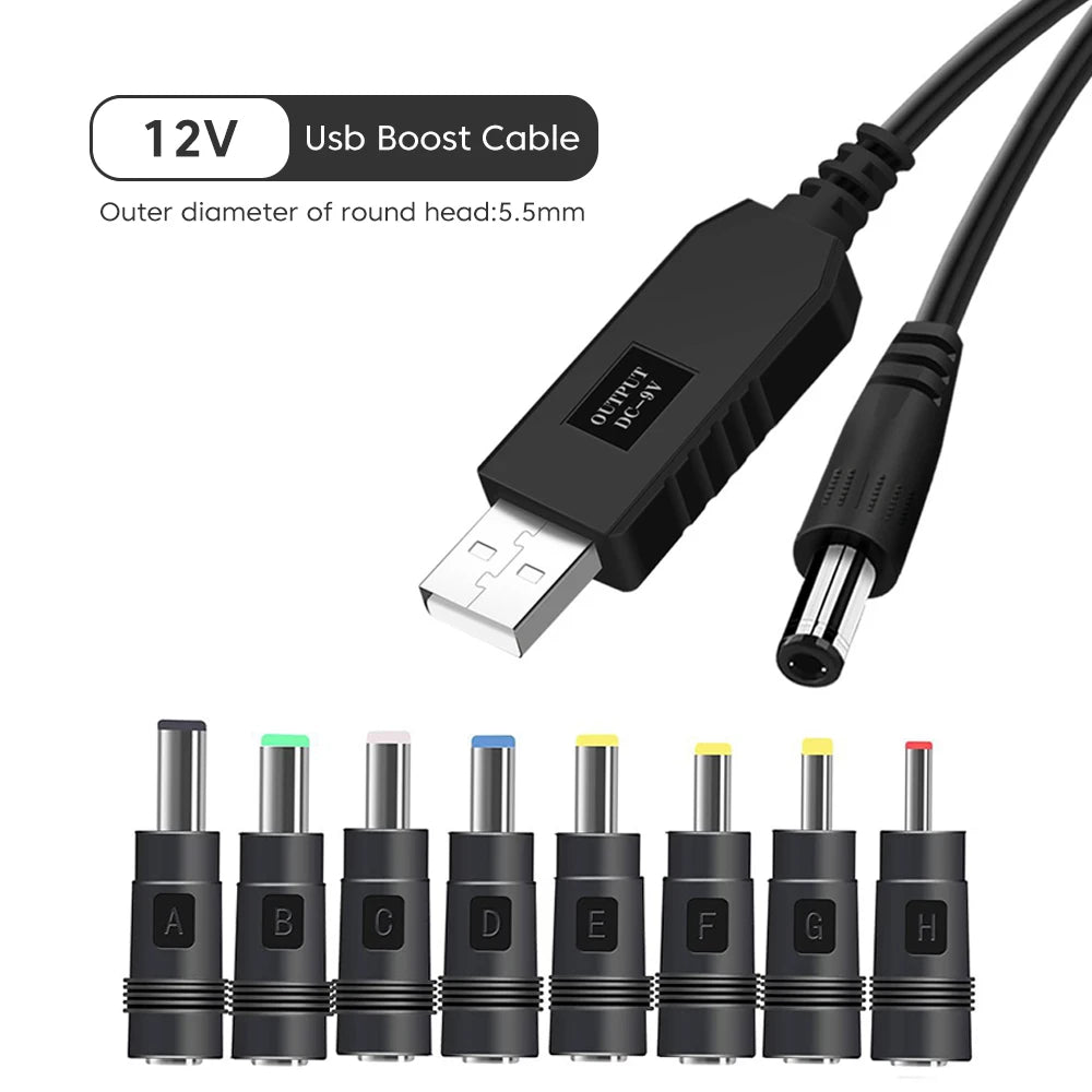 USB to DC Power Cable 5V To 12V Boost Converter 8 Adapters USB to DC Jack Charging Cable for Wifi Router Mini Fan Speaker