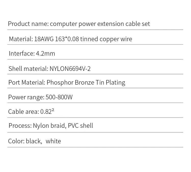 TEUCER 30cm PSU Extension Cable 3 in 1 Kit Motherboard ATX 24Pin GPU PCI-E 6+2Pin 8Pin CPU EPS 4+4Pin 18AWG Power Cord