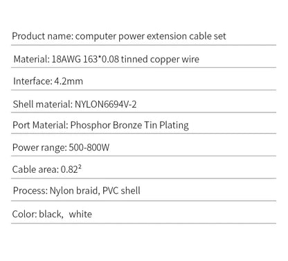 TEUCER 30cm PSU Extension Cable 3 in 1 Kit Motherboard ATX 24Pin GPU PCI-E 6+2Pin 8Pin CPU EPS 4+4Pin 18AWG Power Cord