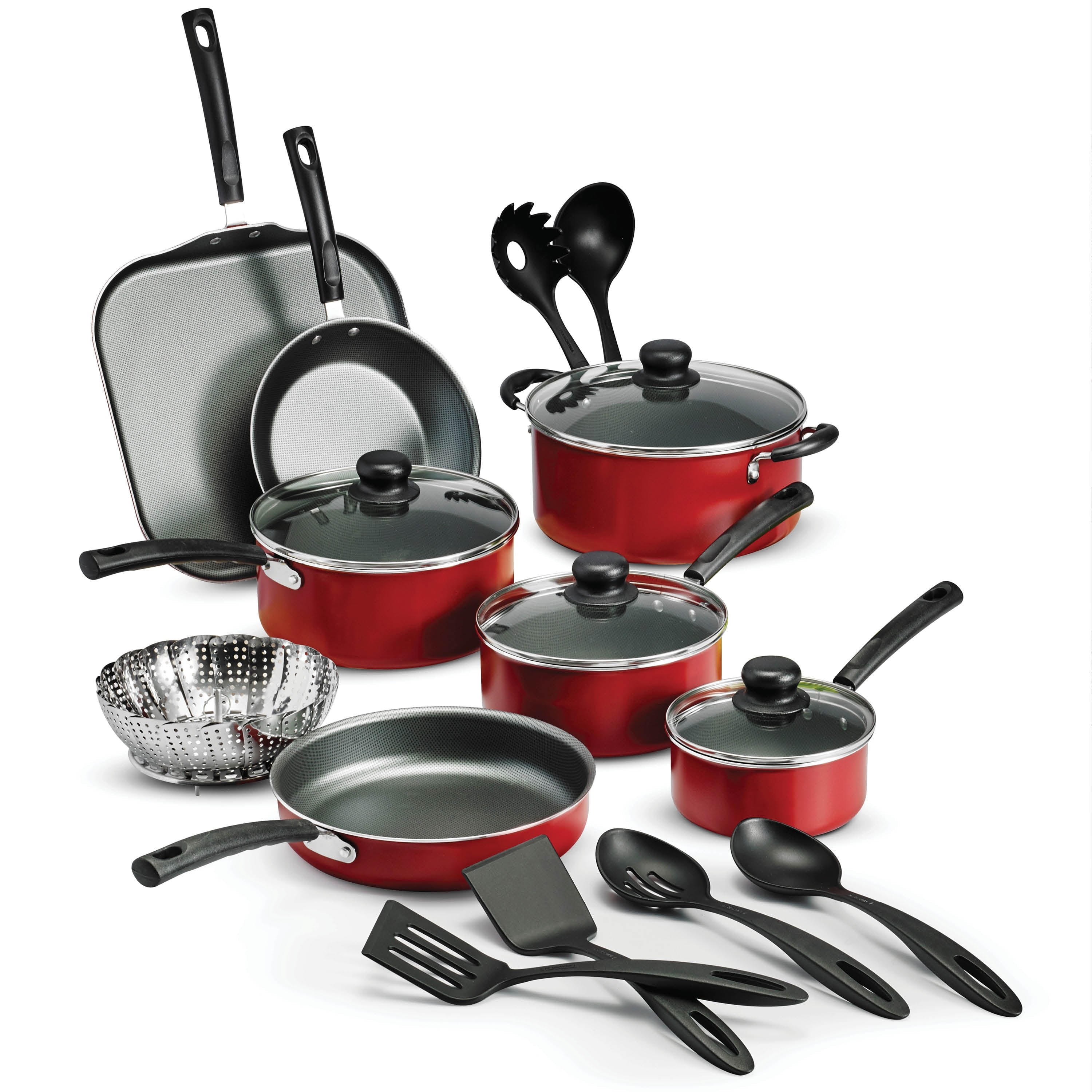 Primaware 18 Piece Non-Stick Cookware Set, Red