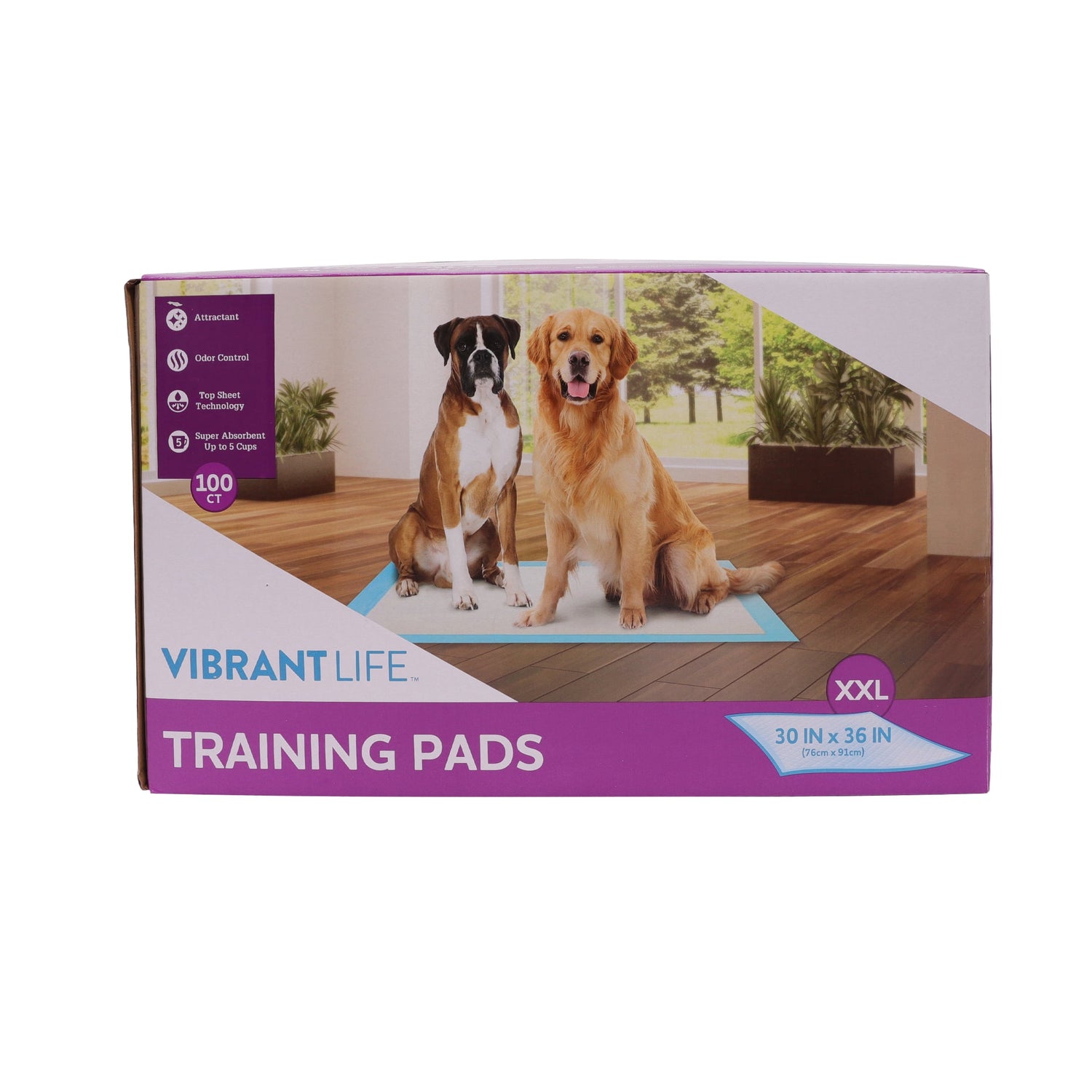 Vibrant Life Training Pads, Dog &amp; Puppy Pads, XXL, 30 in X 36 In, 100 Count