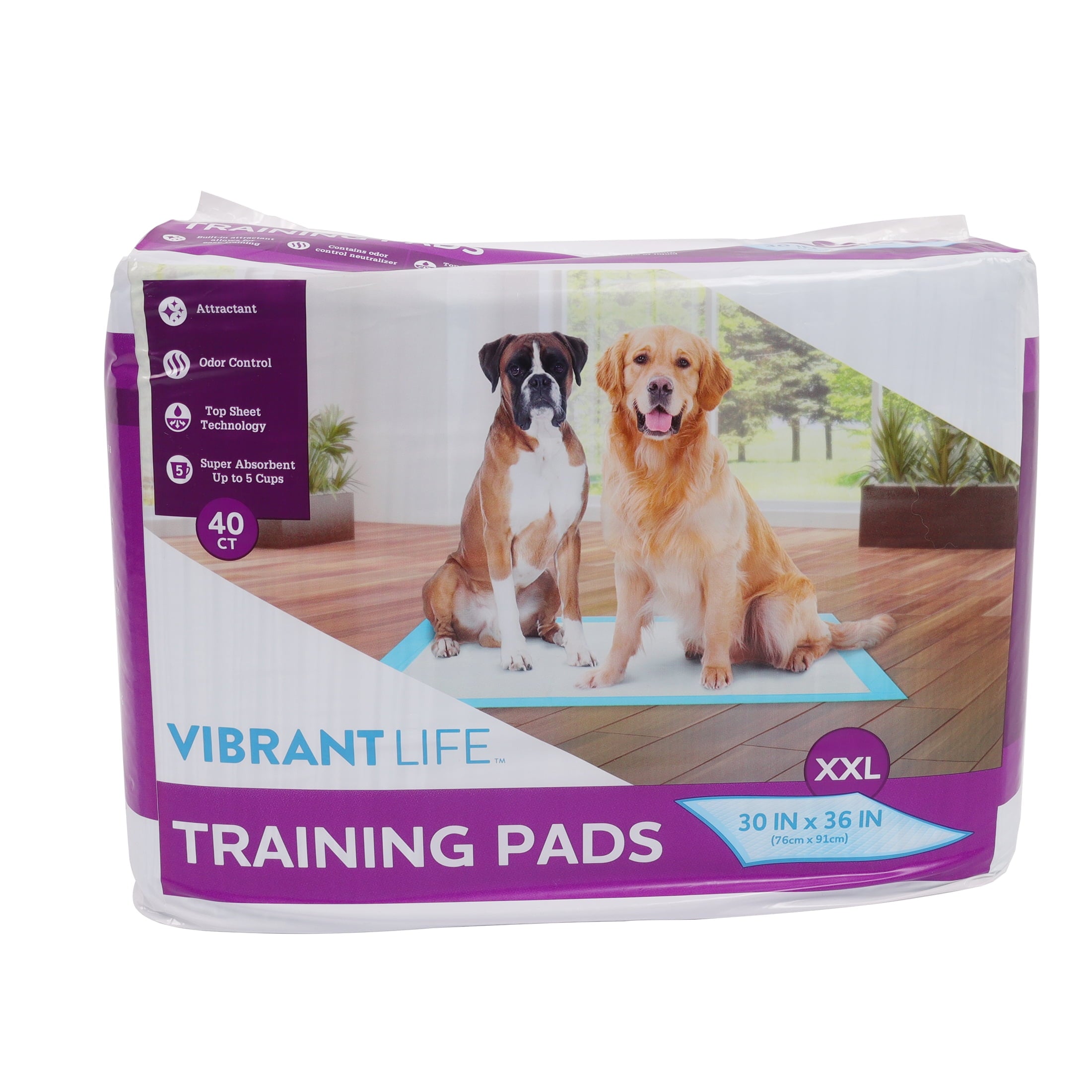 Vibrant Life Training Pads, Dog &amp; Puppy Pads, XXL, 30 in X 36 In, 100 Count