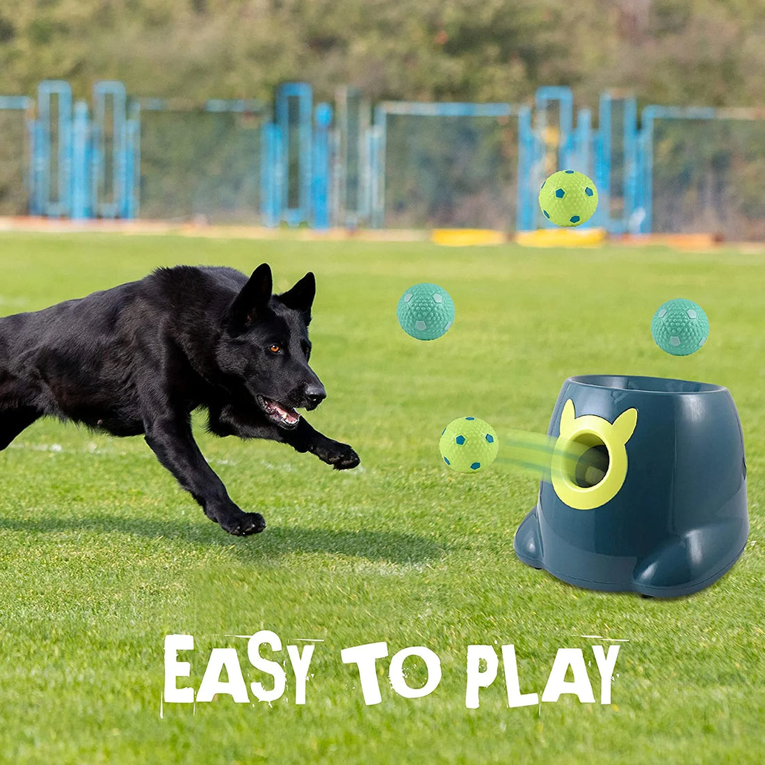 Crafts Central Automatic Dog Ball Launcher - Dog Ball Fetch Machine, Ball Thrower for Dogs, for Small to Medium Sized Dogs, Great Interactive Dog Toy with 6 Latex Balls, Dual Power Supply