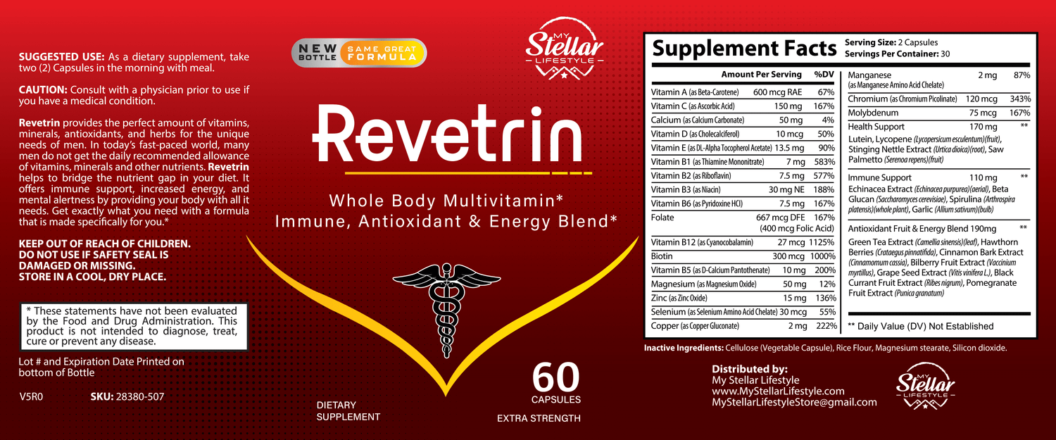 5 Pack Revetrin Total Body Renewal Anti-Aging Antioxidant Supplement-60 Capsules X5