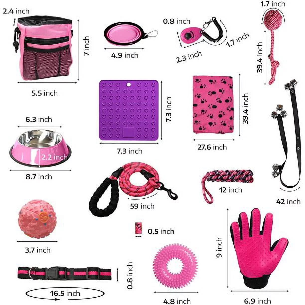 SETONWARE Puppy Starter Kit, Dog Toys, Dog Bed Blankets, Puppy Dog Grooming Tool, Training, Toys, Training Bells Dog Leashes Accessories for Dogs Gift for New Puppies Pink 23 Pieces