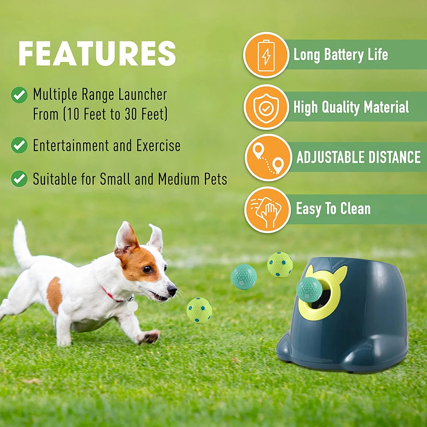 Crafts Central Automatic Dog Ball Launcher - Dog Ball Fetch Machine, Ball Thrower for Dogs, for Small to Medium Sized Dogs, Great Interactive Dog Toy with 6 Latex Balls, Dual Power Supply