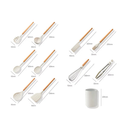 Kitchenware Set,Set 10 Pcs Silicone Utensil Set Kitchen Utensils Set Pcs Heat Resistant 10 Pcs Heat with Wooden Handle Non-Stick Kitchen Utensils Kitchen Tools Utensils Set 10 Yorten Huiop