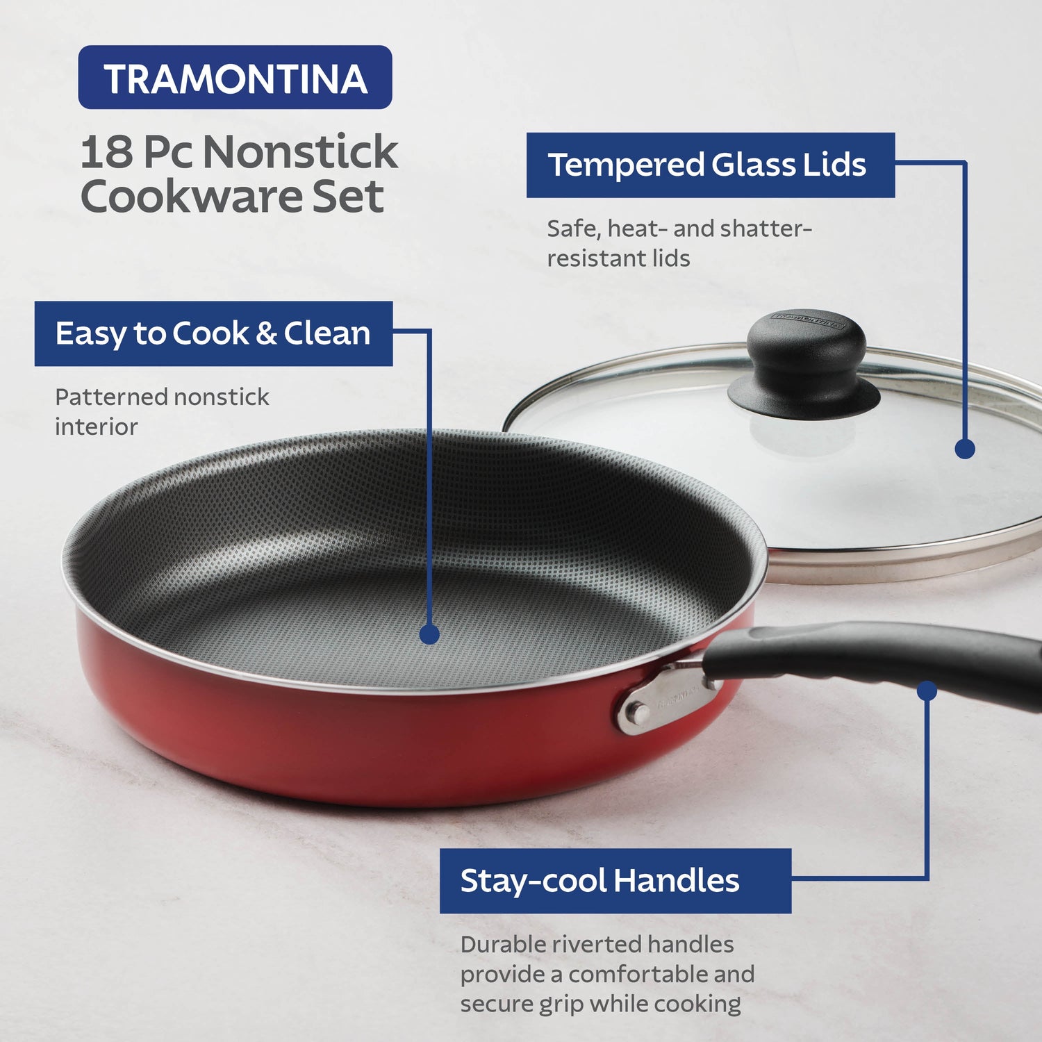 Primaware 18 Piece Non-Stick Cookware Set, Red