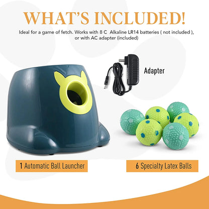 Crafts Central Automatic Dog Ball Launcher - Dog Ball Fetch Machine, Ball Thrower for Dogs, for Small to Medium Sized Dogs, Great Interactive Dog Toy with 6 Latex Balls, Dual Power Supply