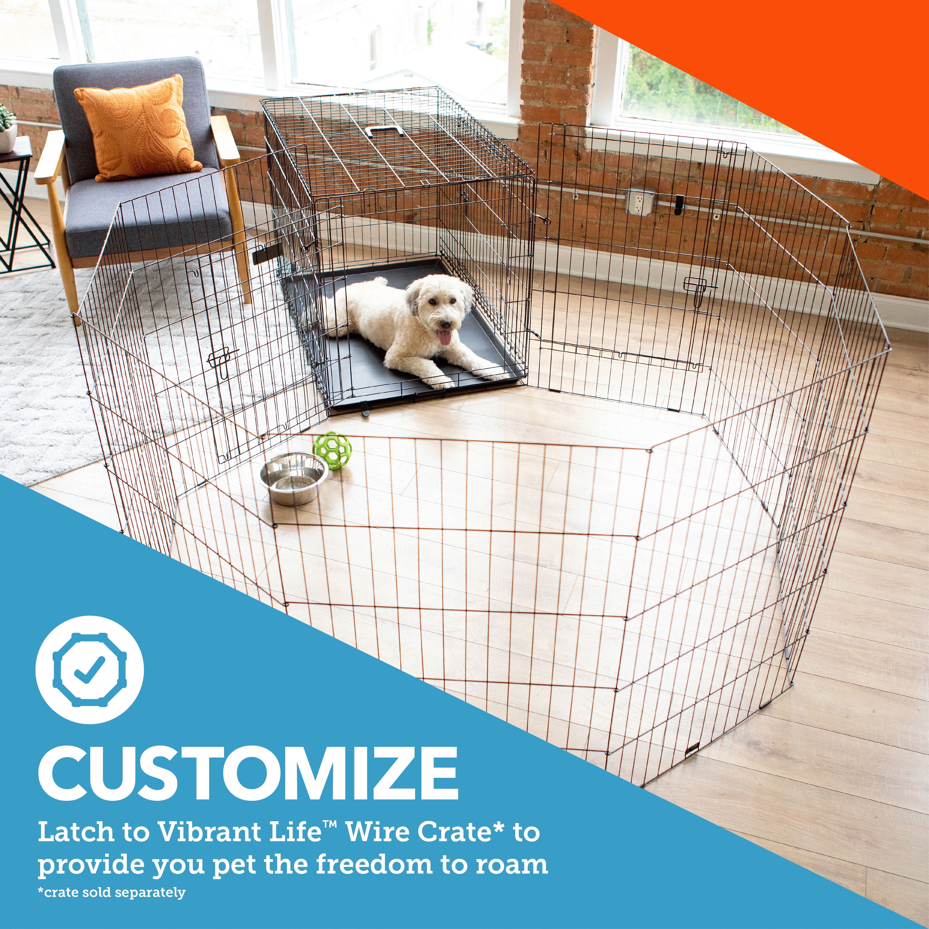 Vibrant Life 36&quot; High 8-Panel Customizable Pet Exercise Playpen with Door for Dogs Upto 70 Lb