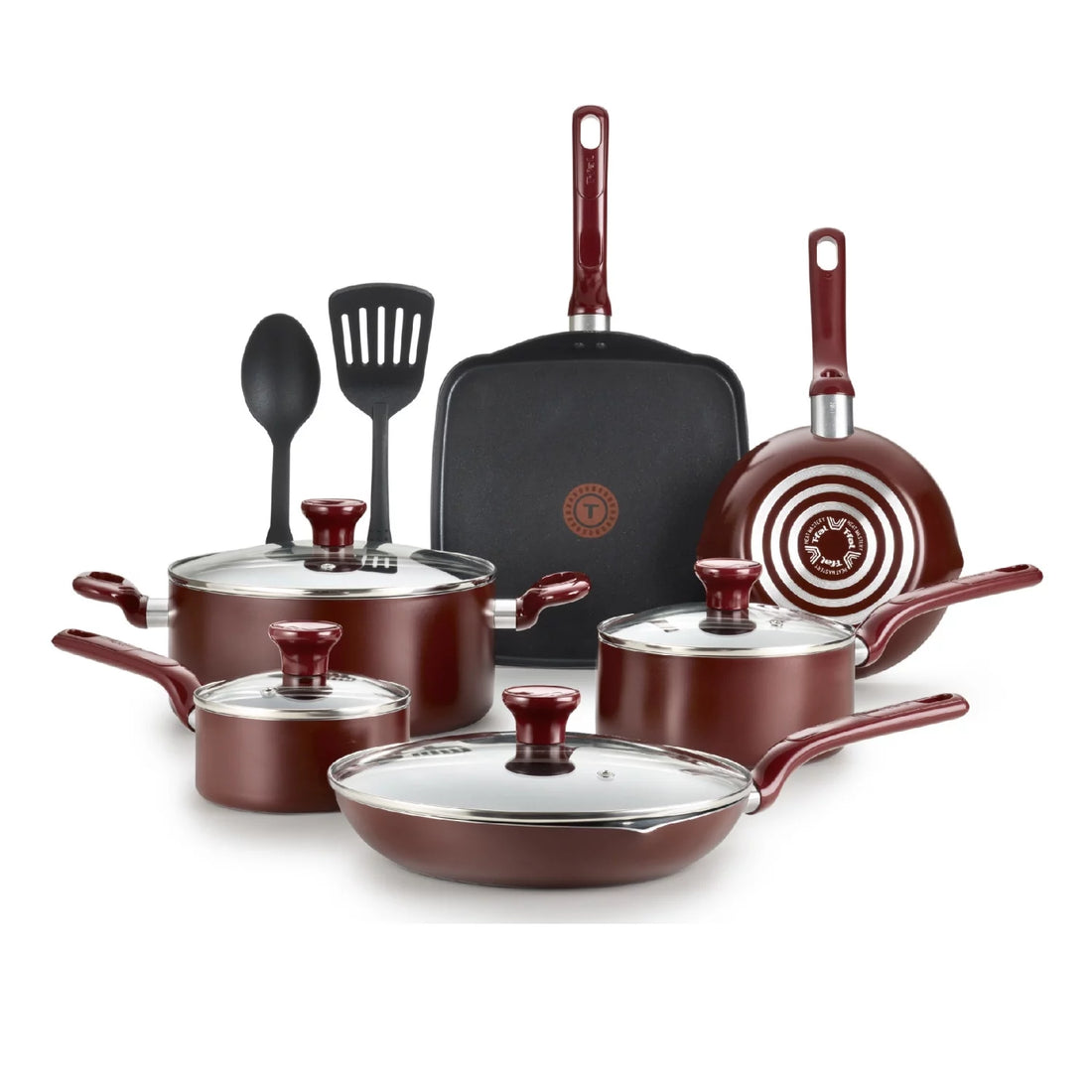 Easy Care 12-Piece Non-Stick Cookware Set, Pots and Pans, Red