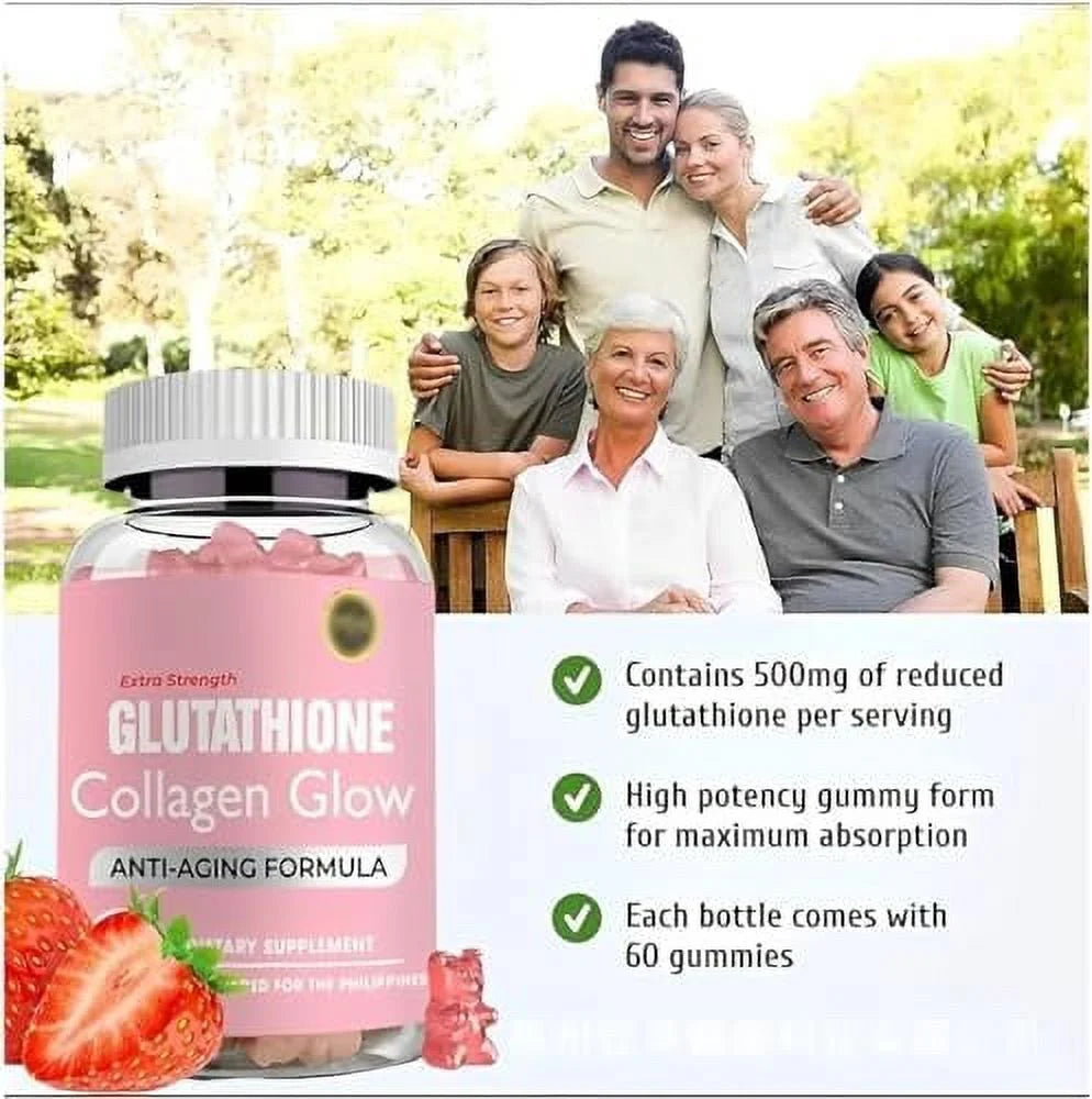 Glutathione Collagen Glow Gummies, Glutathione Collagen Gummies for Women, Glow Beauty Collagen Gummies for Dark Spot, Korean Organic Collagen Gummies for Skin Care Anti-Aging